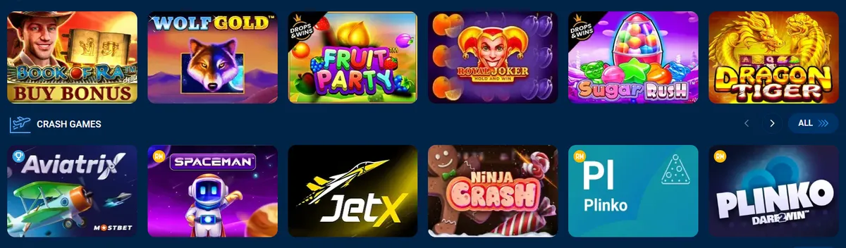 Gry kasynowe w Mostbet Casino